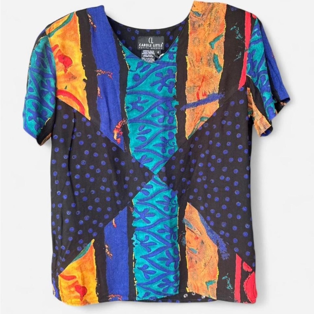 Carole Little Black and Blue Patterned Blouse